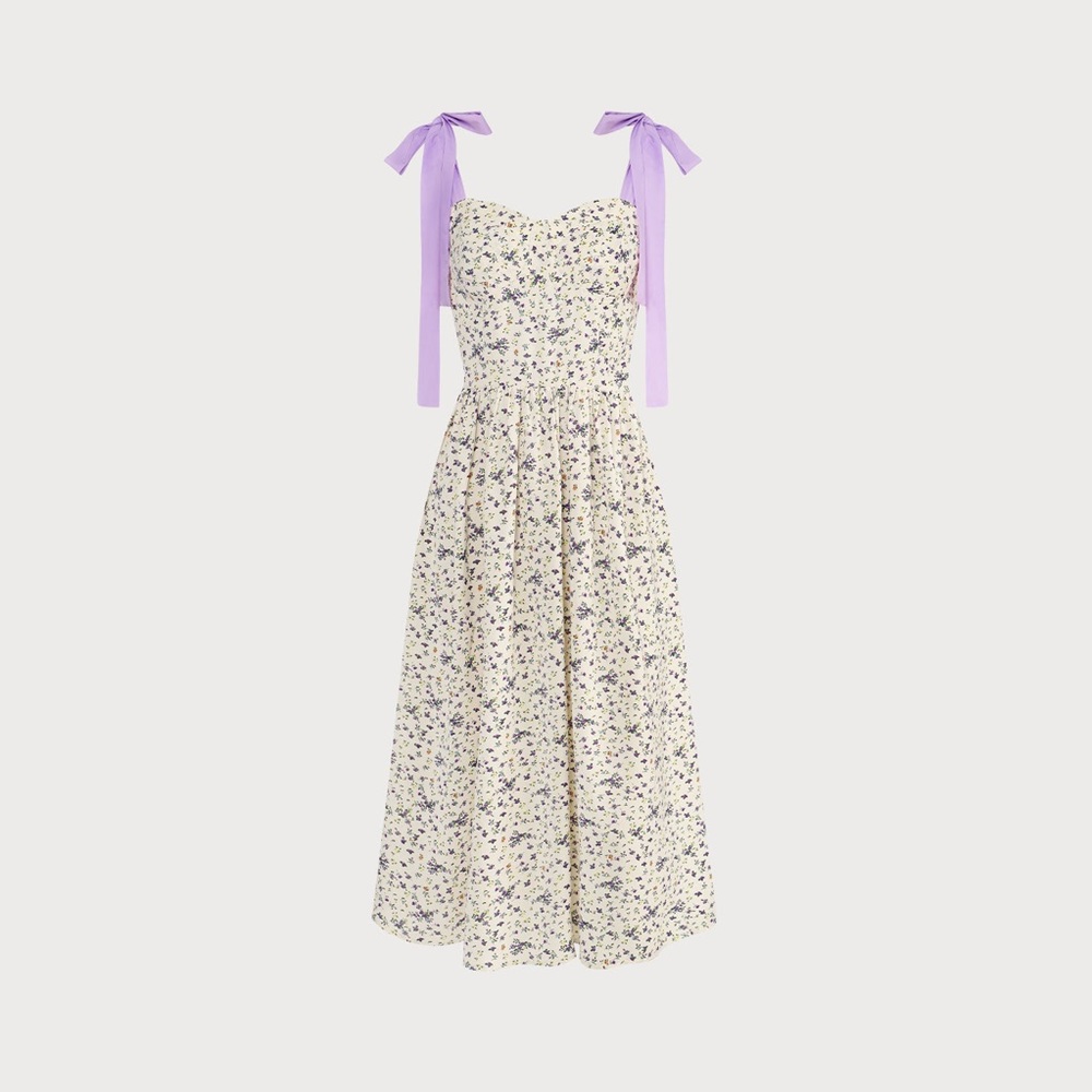 The Purple Tie Shoulder Colorblock Floral Midi Dress
